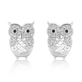 AAA Cubic Zirconia Rhodium and Gold Plated Cute 925 Sterling Silver Owl Earrings Trendy Animals Design for Wedding Engagement
