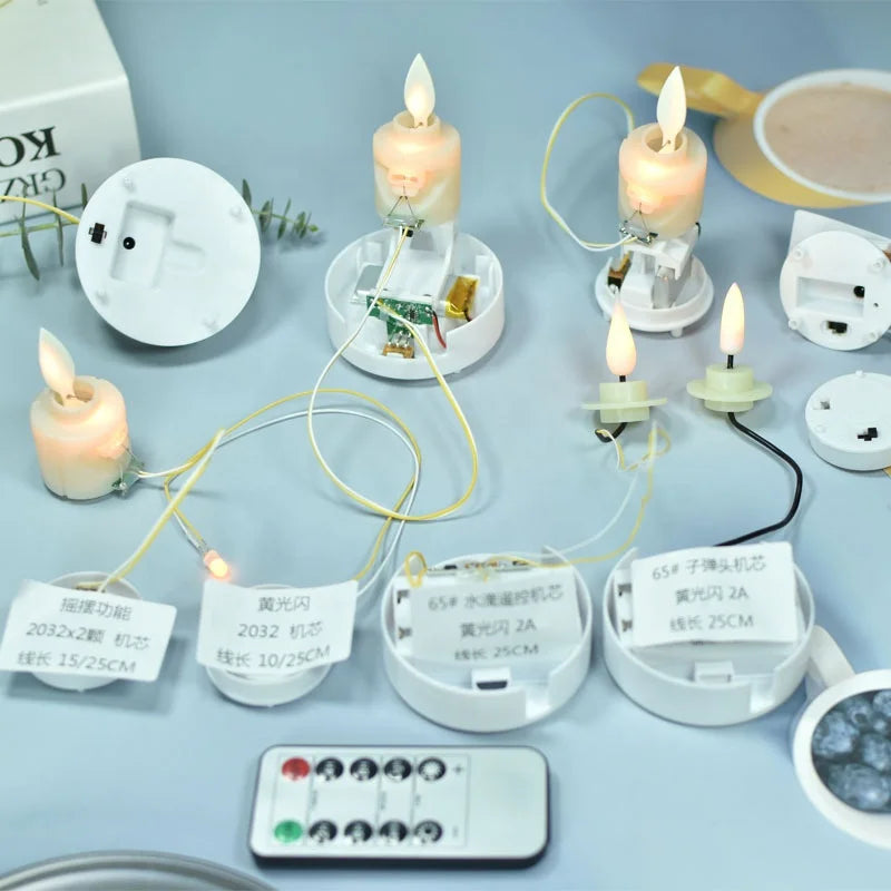 Battery/USB Rechargeable Led Candles Components with Remote Flicking Swing Wick for DIY Electric Wax Candle Light Accessories