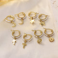 Charming Gold Plated Pearl Hoop Stud Earrings Fashion Accessory Gift for Ladies Fine Dangle Moon Star Cross Shape