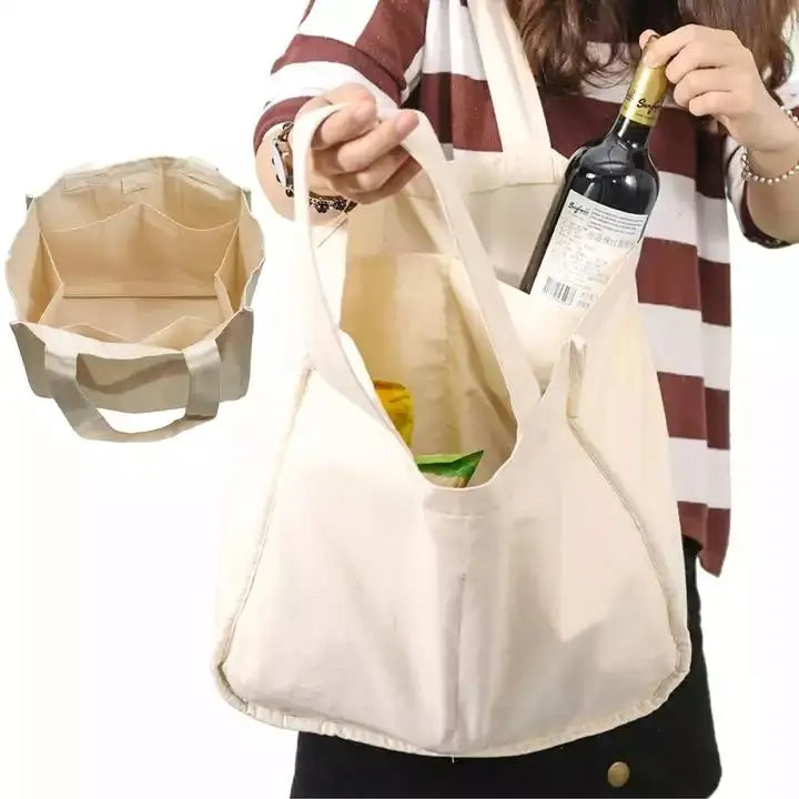 Large Tote Bag With Custom Printed Logo Inside Pockets Cotton Canvas Tote Shopping Bag Reusable Shopping Grocery Bag