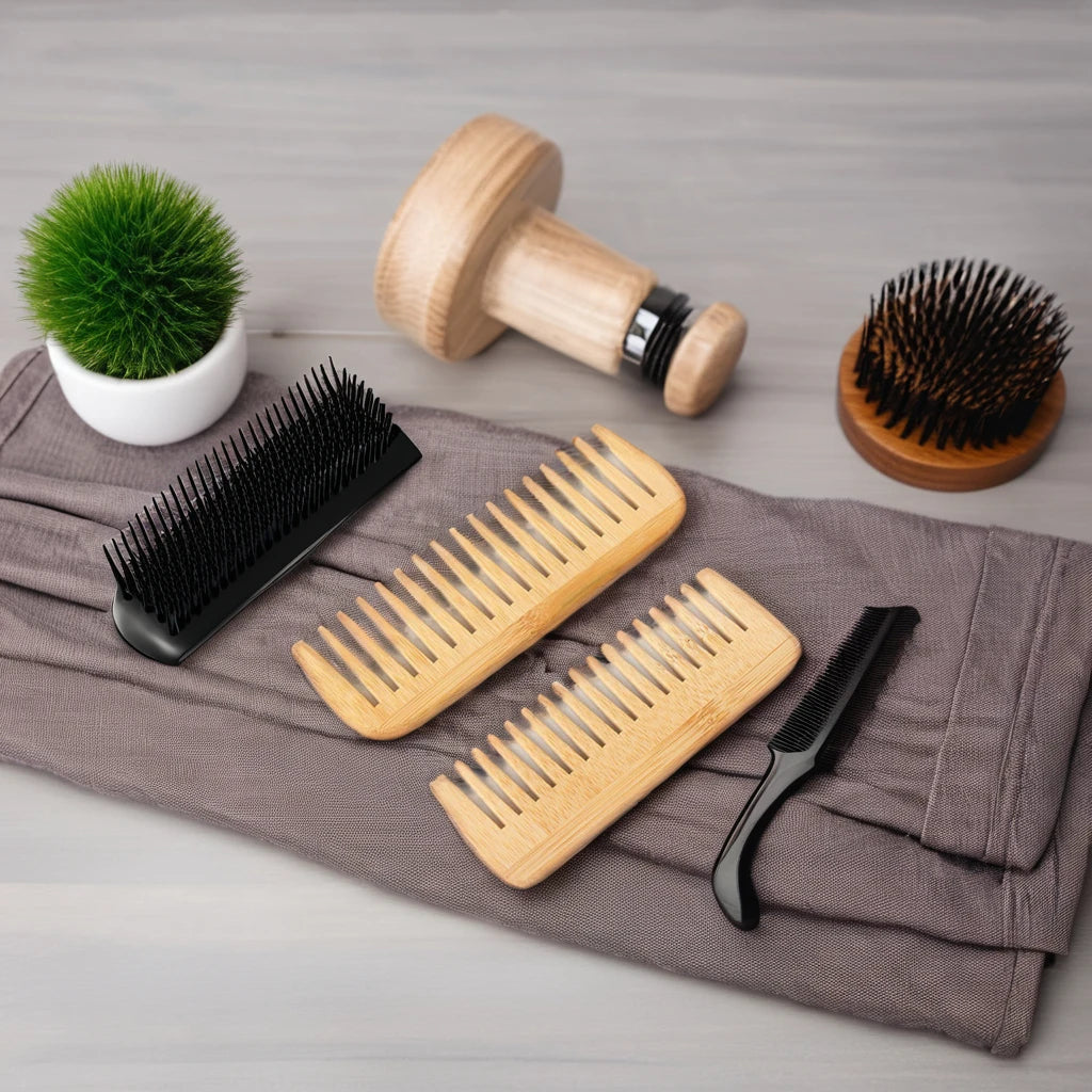 Customized Logo Hair Brush Wide Tooth Hair Comb Bamboo Wooden Hair Comb for Wholesale
