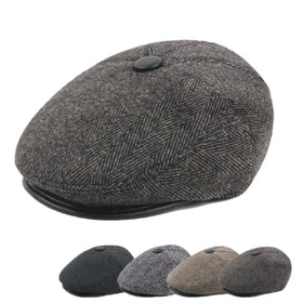 Cheap Price Tweed Plaid Cotton Old Man Dad Newsboy Hat Ivy Cap With Earflap Men Ivy Hat