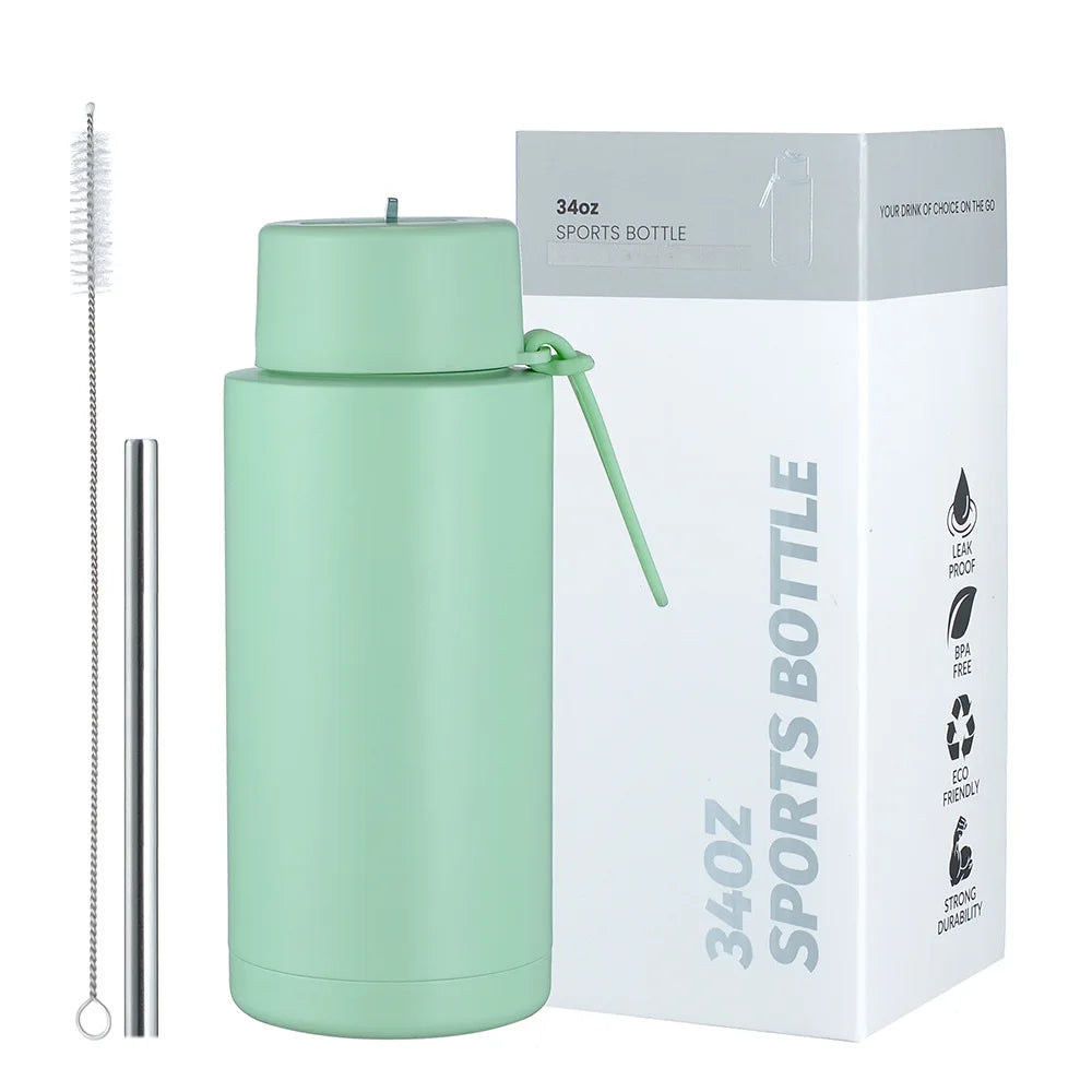 Wholesale New 32oz Vacuum Flask with Straw 1000ml Stainless Steel Insulation Sports Water Bottle Classic Design Business Gifts