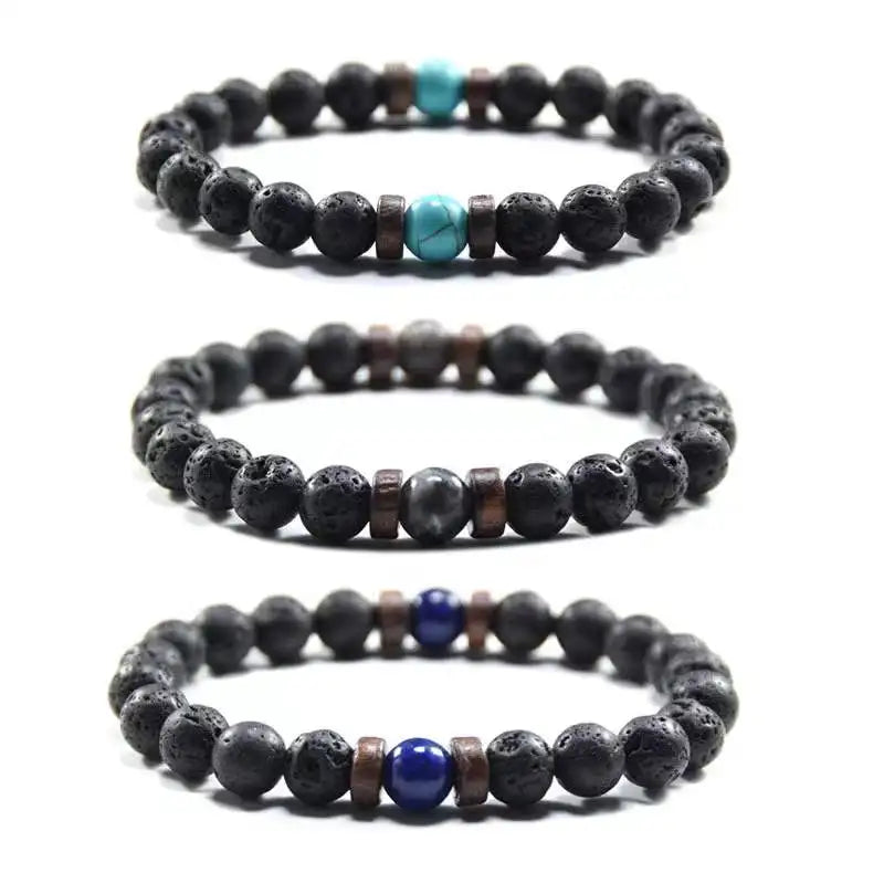 Custom 8mm Men Black Lava Volcanic Natural Stone Beads Bracelet Men Accessories Jewelry