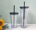 Wholesale 500ml 16oz clear Coffee Mugs Cup Reusable Double Wall Tumbler Plastic Water Bottles Acrylic Tumbler Cups in Bulk