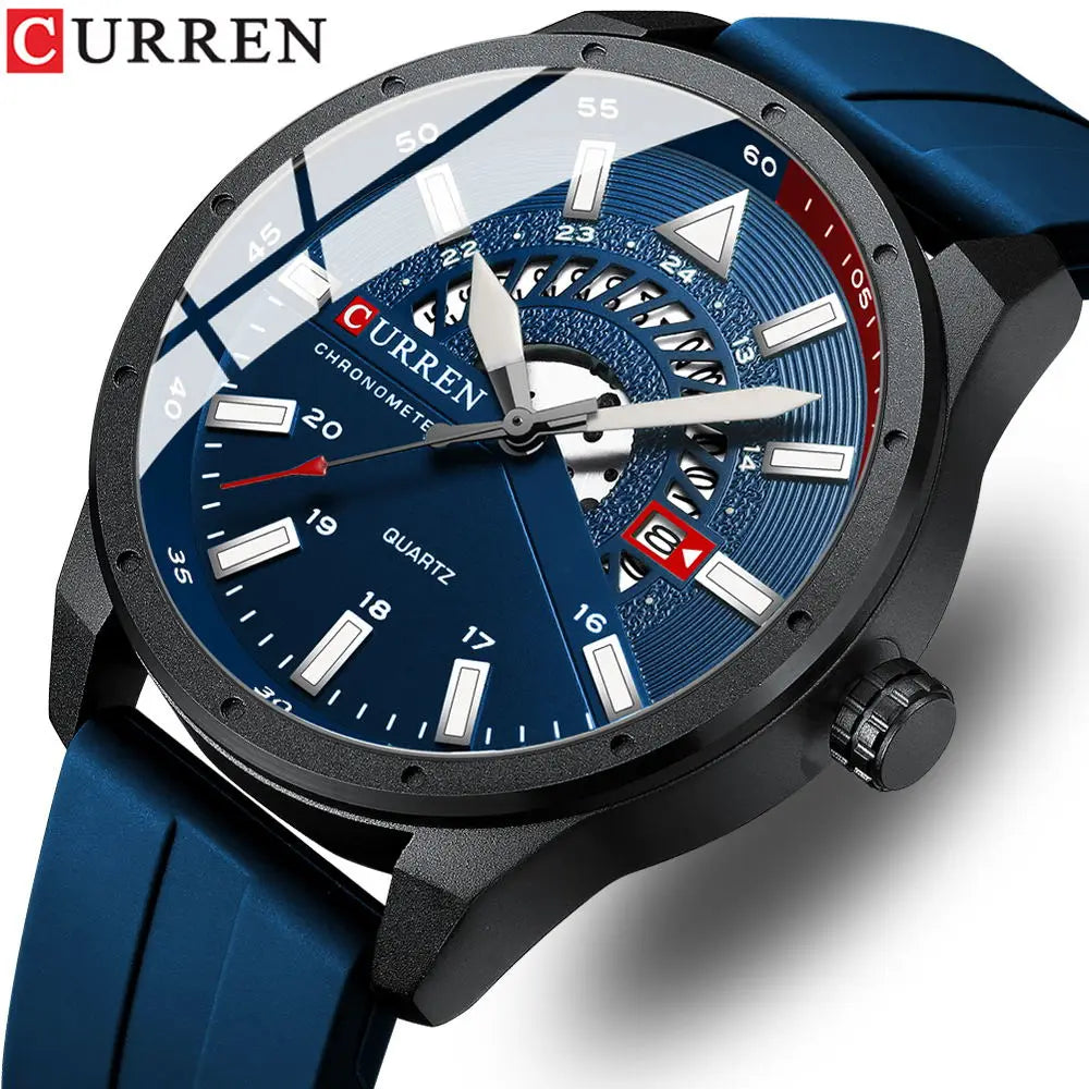 For CURREN Luxury Men's Sport Watch 8421 Top New Waterproof Business Calendar Quartz Wristwatch with Black Rubber Yellow Band