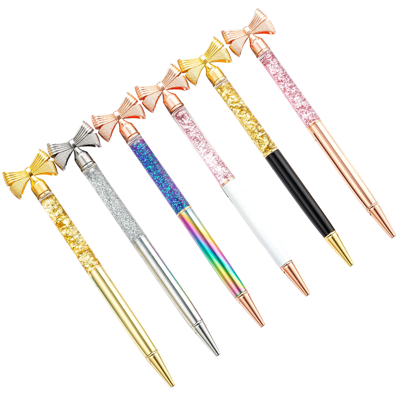 2023 New Product Christmas Gift Bow Pen Liquid Foil Metal Gift Promotion Floating Ball Pen Glitter Ballpoint Pens