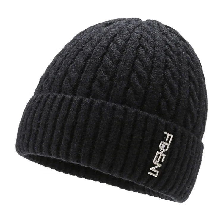 MIO Inner Fleece Sport Team Beanie With Metal logo Knitted Hat Custom Cap Twisted Knitting Hat
