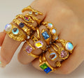 Luxury 18K Gold Plated Stainless Steel Moonstone Opening Ring Vintage Irregular Geometric Zircon Rings for Women Jewelry