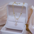 Shining Bling 14k Real Gold Double Layer Heart Necklace Cubic Zircon Clavicle Chain Heart Pendant Necklace for Girl