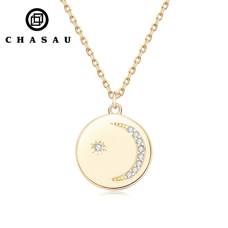 925 Sterling Silver Necklace Round Cut 1.3mm&1.5mm Moissanite Star Moon Round Pendant Necklaces for Women