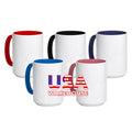 RTS 15oz Sublimation Ceramic Coffee Mug with Colored Inside and Colored Handle 36PCS/CTN