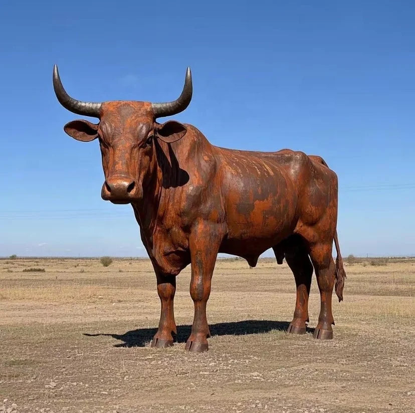 Rusty Steel Large Customizable Antique Welding Animal Statue Cattle Corten Steel Sculpture