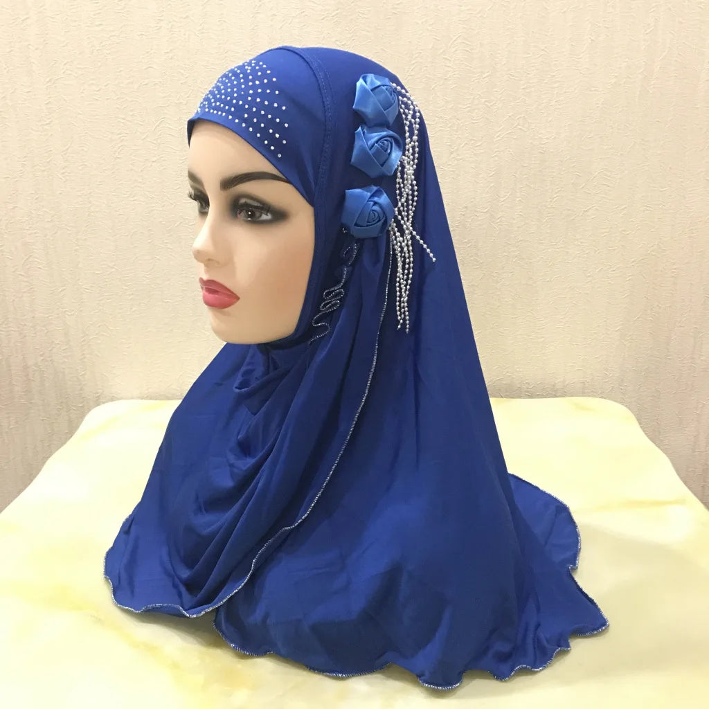 Sharut Hot Selling Solid Color Ice Silk Hijab Muslim Tudung Women Shawl Ethnic Adult Scarves & Shawls With Diamond Flower