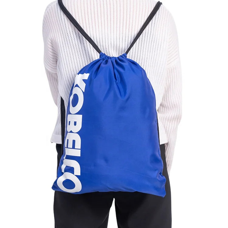 Customizable Logo Premium Durable Navy Blue Printed Strong Polyester Drawstring Gift Backpack Bag for Promotional Event