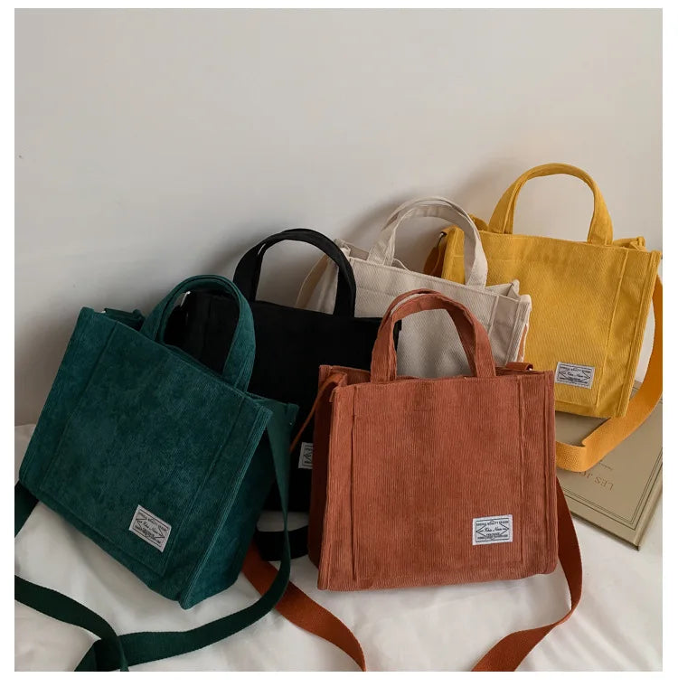 Wholesale Eco-Friendly Corduroy Small Bags Women Reusable Square Shoulder Customized Color Simple Custom Logo Polyester Material