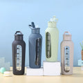TTSPORTS Borosilicate Glass Water Bottle Flip Lid Straw Time Marker Silicone Sleeve Handle Reusable BPA Free 700ml