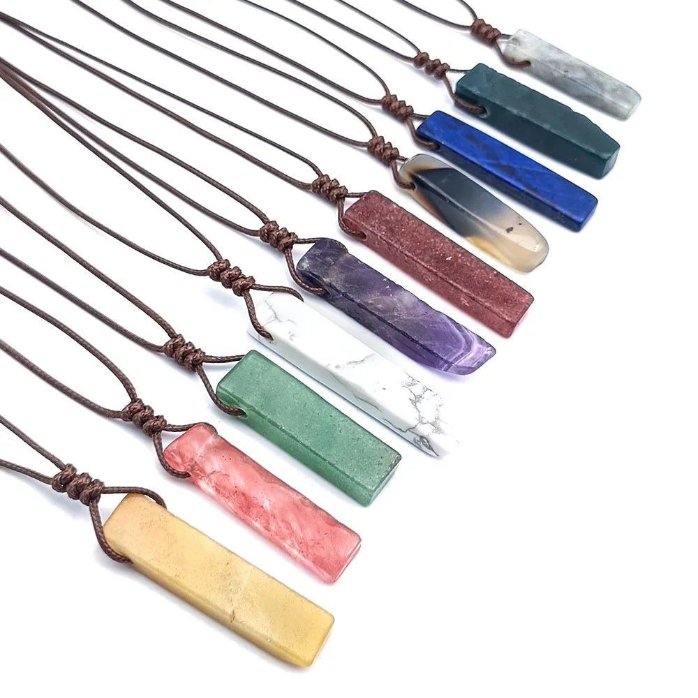 Irregular Flat Woven Necklaces Seven-Color Stone Necklaces Natural Chakra Stone Healing Reiki Pendant Necklace for Unisex