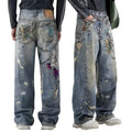 High Street Cotton Washed 3D Digital Key Chains Printed Mens Denim Pants Loose Men's Jeans Straight Vintage Baggy Jeans for Men