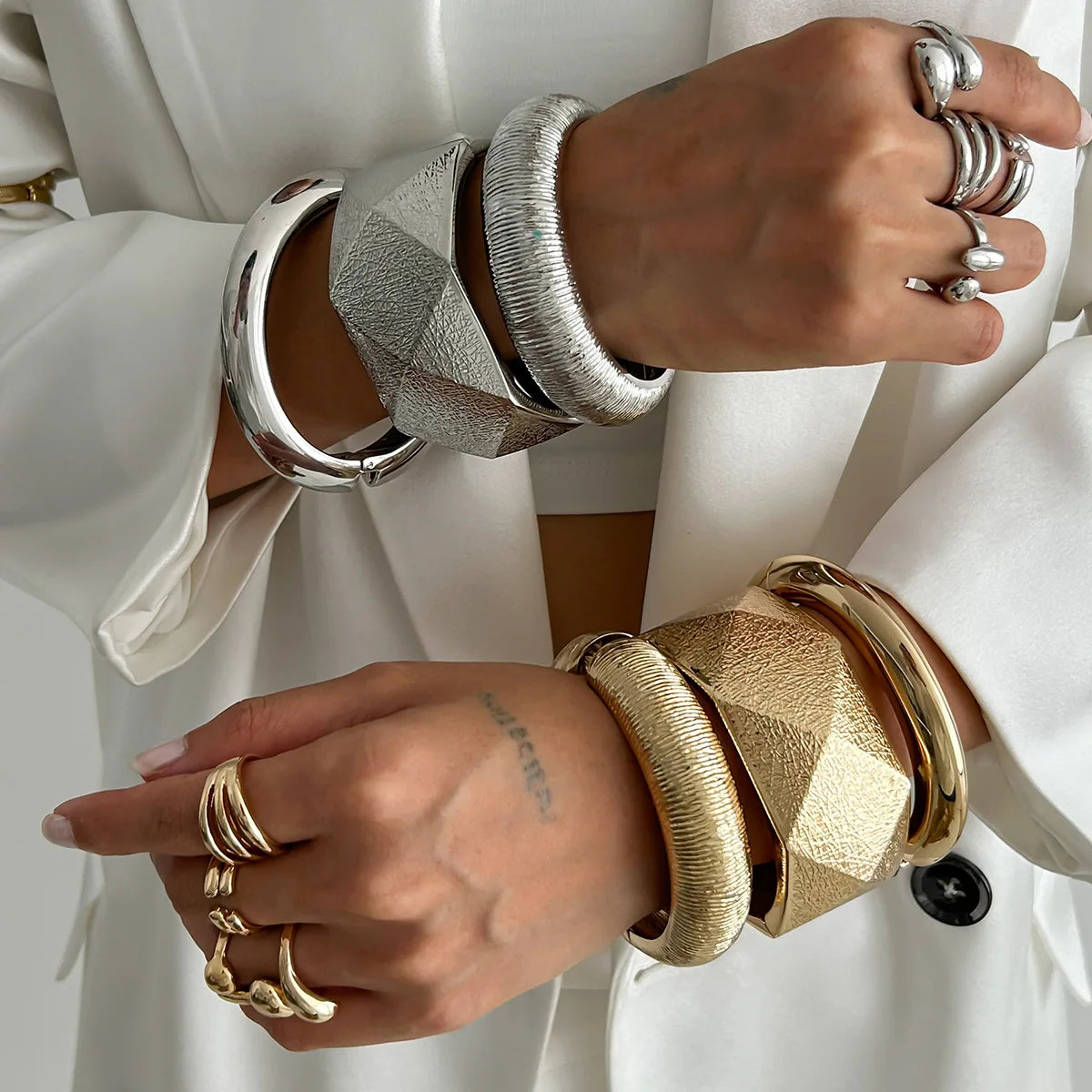 New Arrival Ins Style Irregular Alloy Chunky Bracelet Set Fashion Luxury Cuff Wide Bangle for Women