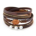 Women's Ethnic Style Multi-Layer Natural Stone Leather Wrap Bracelet with Pearl Leather Magnetic Buckle Fashion Bracelets