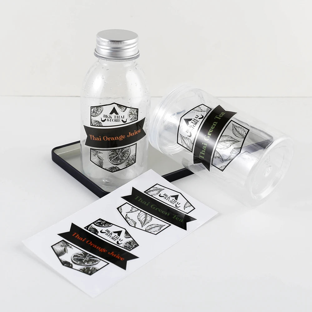 Transparent PVC Vinyl Stickers with Black Logo Print White Label for Bottles Packages for Shampoo Skin Care Perfume Lotion