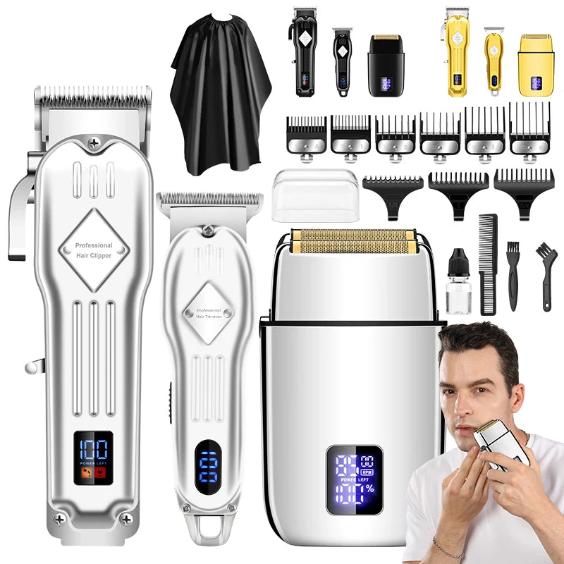IRUIBEAUTY 973 3 Pieces Grooming Set Cordless Hair Trimmer Electric Stainless Steel Blade Rechargeable Barber Hair Clipper