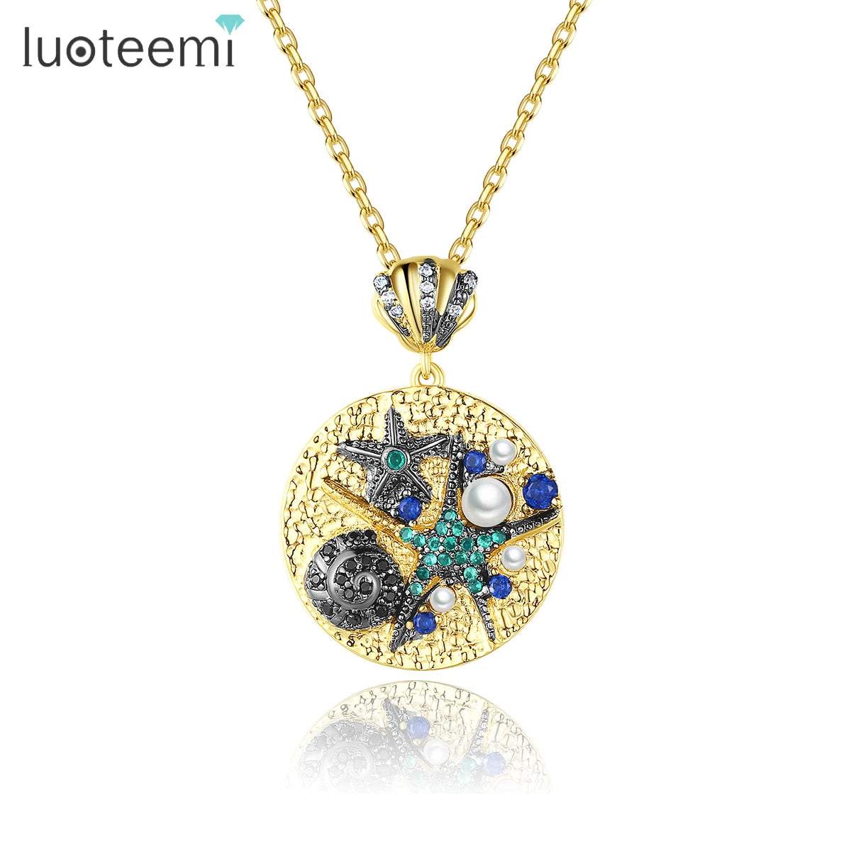 LUOTEEMI Marine Life Brass Gold Plated Sea Shell Pearl Girl Necklace Multi Color Wholesale Fashion Pendant Necklace