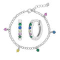 Custom Silver Jewelry Tiny Multicolor Cubic Zirconia Rainbow Bracelet Huggies Earring Sets Gifts for Little Girls