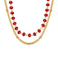 Personality Black and Red Glass Bead Splicing Double Layered Delicate Stainless Steel18K Gold Plated Necklace Jewelry