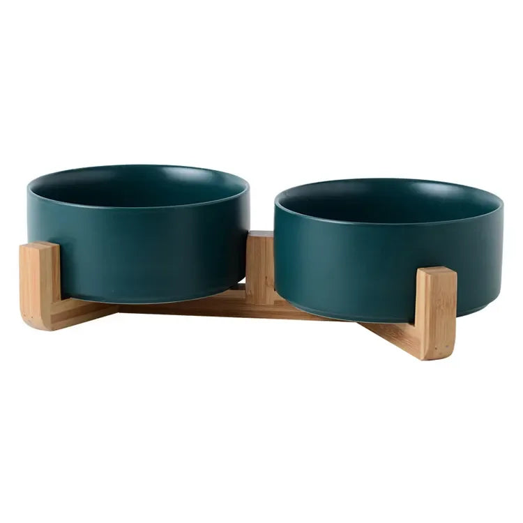 Premium Round Ceramic Pet Dog Bowl with Wooden Frame Luxury Matte Finish Easy Feeding Water Application Wholesale Steel Material