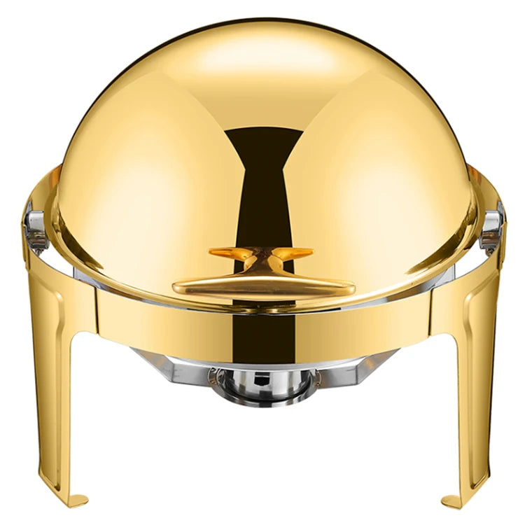 Commercial Equipment Stainless Steel Roll Top 6L Round Chafing Dish Luxury Gold Chaffing Dish Buffet Food Warmer for Party