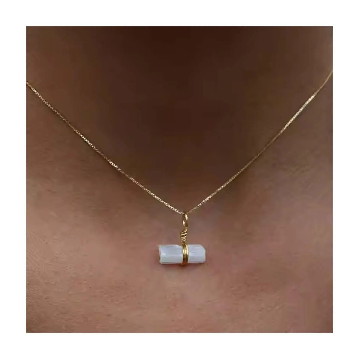Minimalist 18K Gold Plated Stainless Steel Chain Natural Gemstone Tourmaline Selenite Pendant Crystal Necklace Jewelry for Women