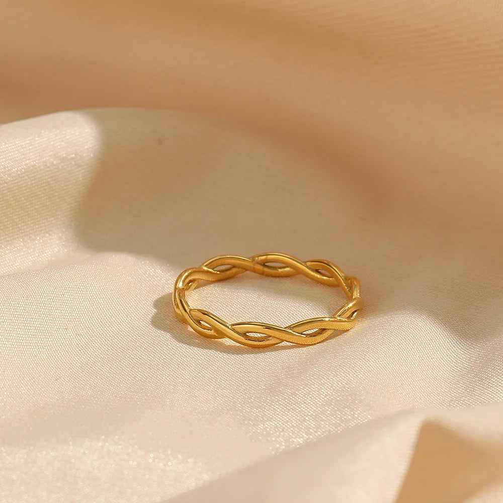 Stainless Steel 18K Gold Plated Classic Style Unisex for Gifts and Parties Ultrafine Braided Cross Twist Ring