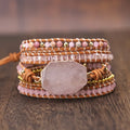Drop Shipping Natural Stone 5 Wraps Bracelet Handmade Jewelry Boho Rose Quartz Beaded Bracelet for Women