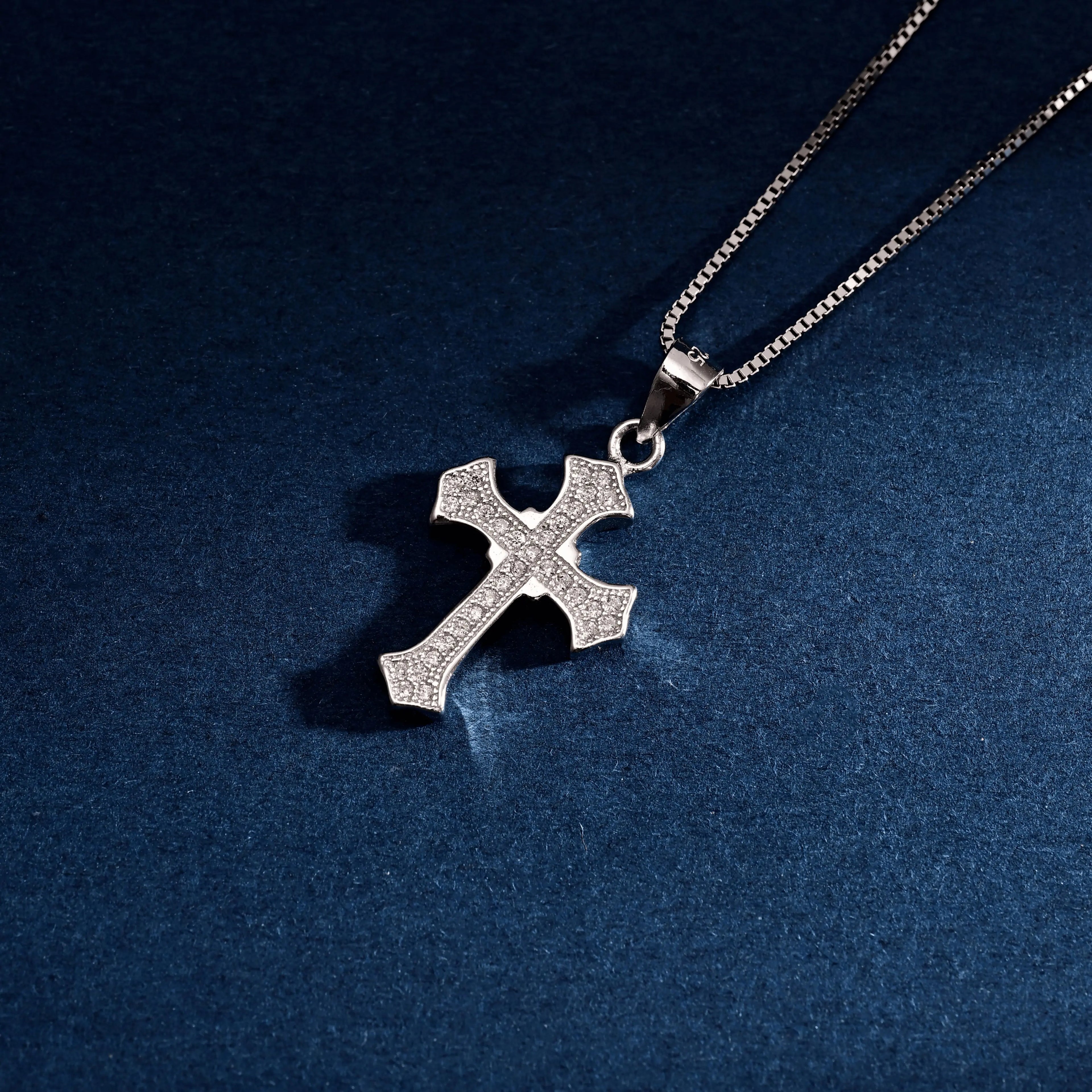 Wholesale Pendant Jewelry Rhodium Plated Cubic Zirconia Cross God Retro Pendant 925 Sterling Silver Fine Jewelry Pendant