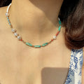 Natural Green Imperial Jasper Agalmatolite Stone Necklace Blue Imperial Jasper Pearl Charm Beaded Necklace for Women Jewelry