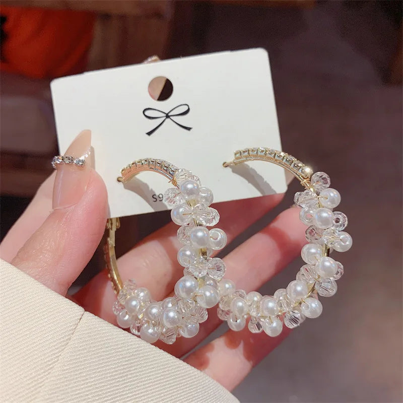 925 Sterling Silver Pin Hoop Earrings for Women Trendy Gold Plated Rhinestone Brass Material for Weddings
