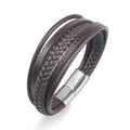 Sini Jewelry Wholesale men retro blank leather bracelet multilayer stainless steel hand rope leather bracelet
