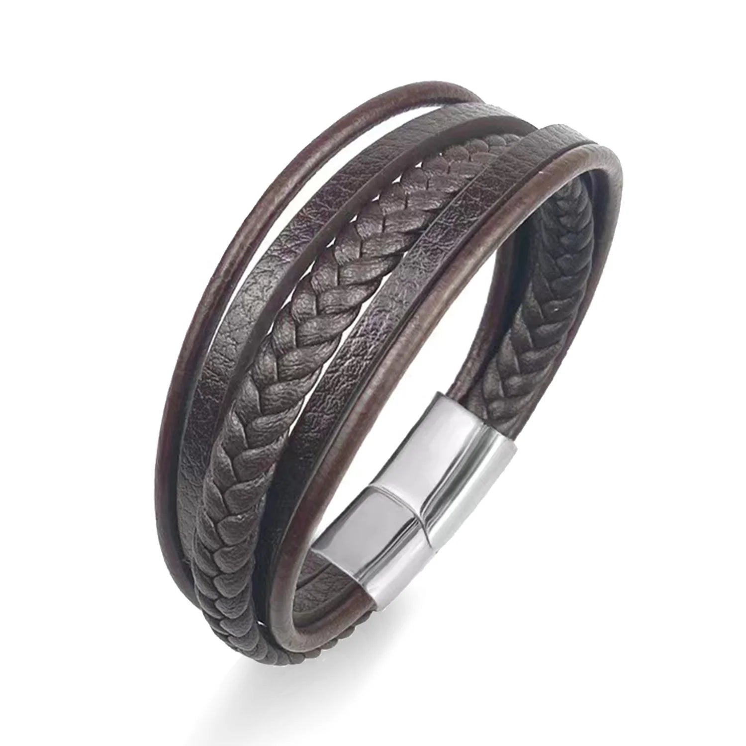 Sini Jewelry Wholesale men retro blank leather bracelet multilayer stainless steel hand rope leather bracelet