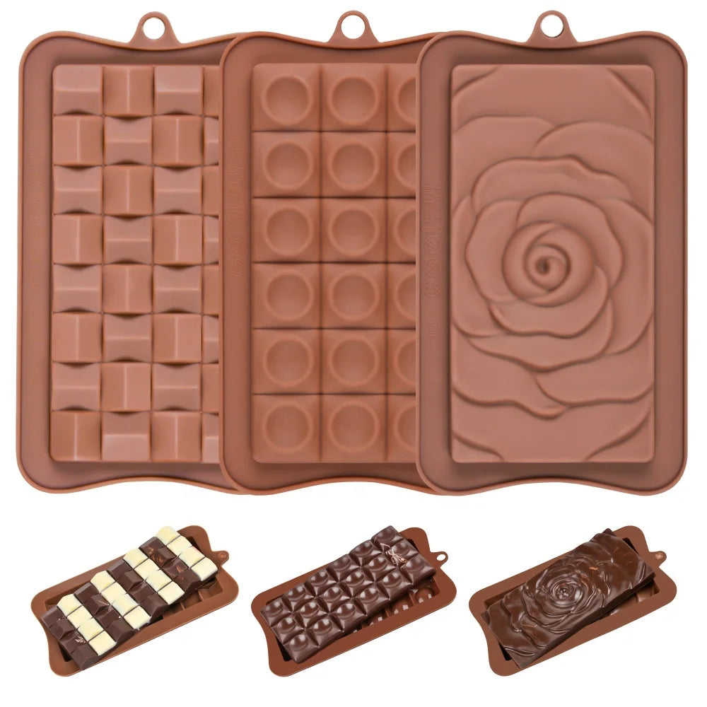 SILIKOLOVE Factory Flower Circle Square Shape Chocolate Moulds LFGB Platinum Non Stick BPA Free Silicone Chocolate Bar Molds