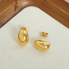 Minimalist Non Tarnish Stainless Steel Earrings Gold Plated Small Oval Stud Earrings Waterproof Jewelry for Women Pendientes