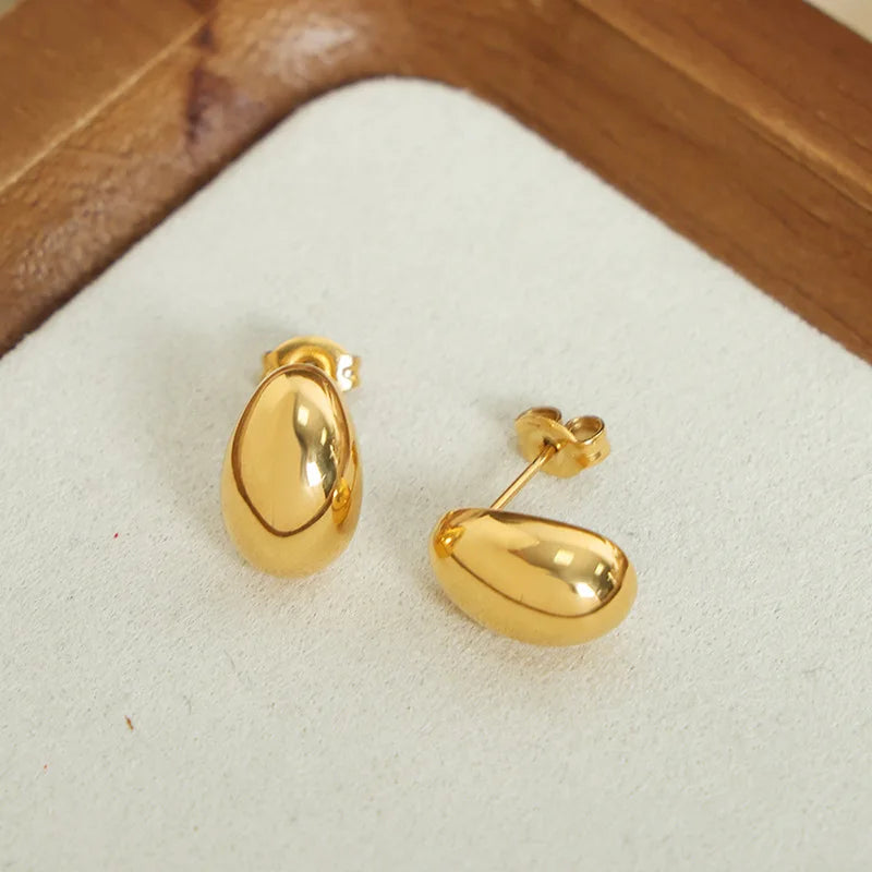 Minimalist Non Tarnish Stainless Steel Earrings Gold Plated Small Oval Stud Earrings Waterproof Jewelry for Women Pendientes