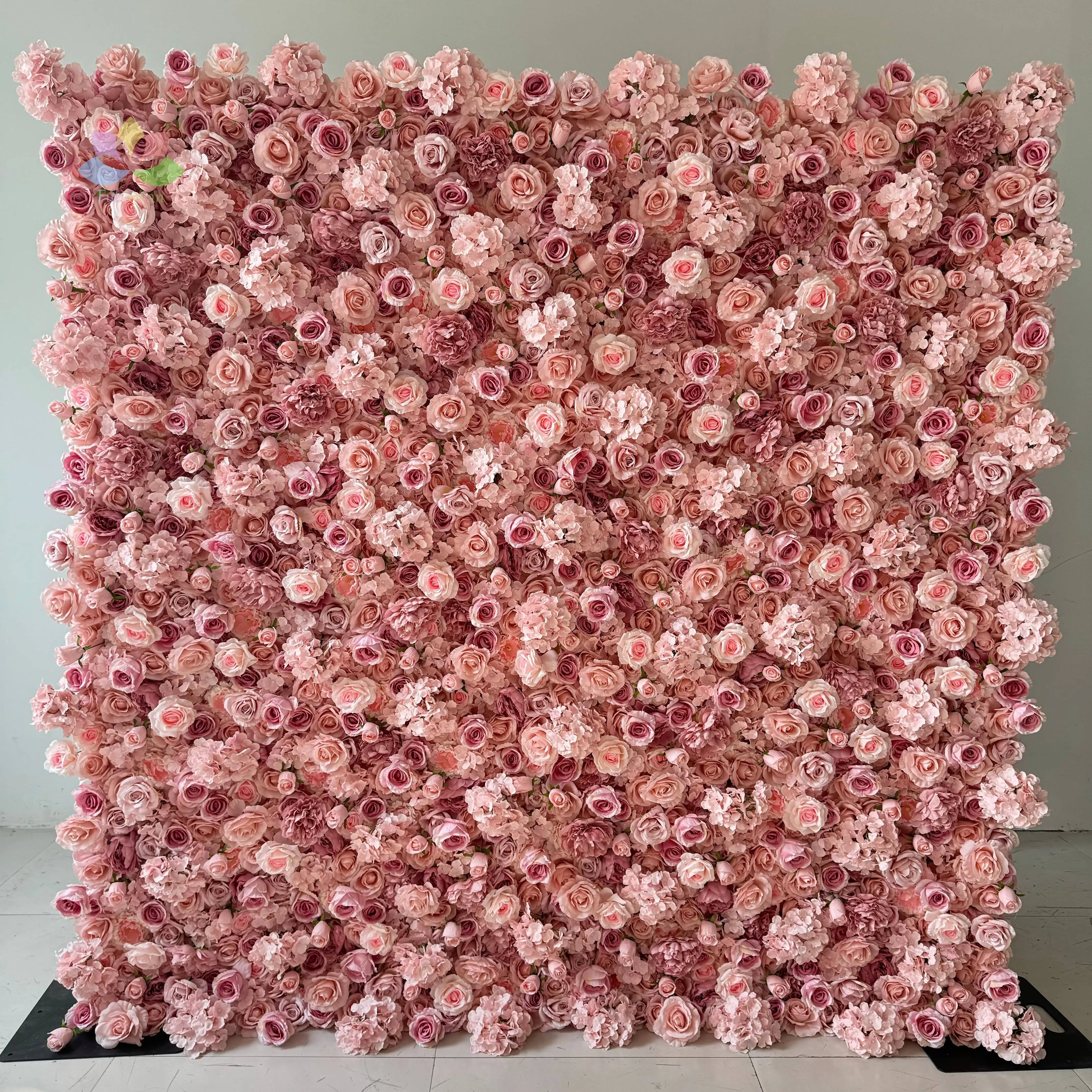 L03 Custom Home Party Wedding Event Flower Wall Backdrop Decor 3D Roll up 8*8ft Pink Artificial Silk Rose Flower Wall Panel