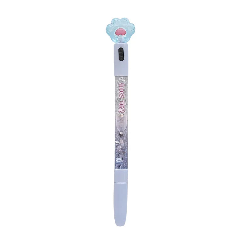 Hot Sale Cute Liquid Foil Metal Ball Pens Cat Paw Shiny Luminous Ballpoint Pens Stationery School Supplies Floating Glitter Pen