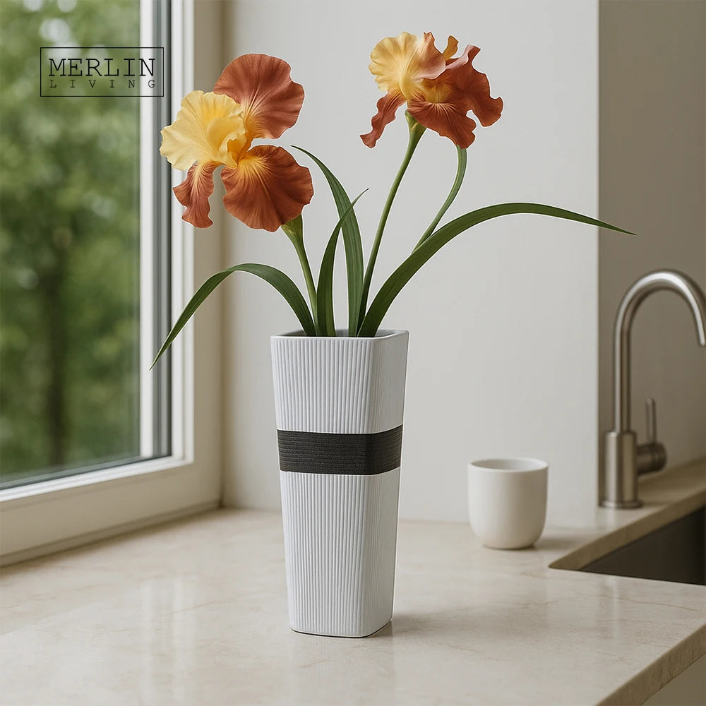 Merlin Living Modern Ceramic Vase for Home Decor Flower Vase Square Tall Vase Chaozhou Ceramic Factory Manufacturing