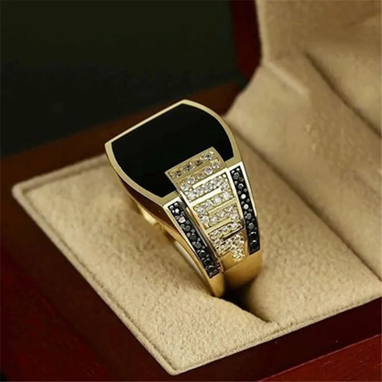 Hiphop Punk Men Rings Vintage Rectangular Geometry Rings Glisten Diamond Rings for Men