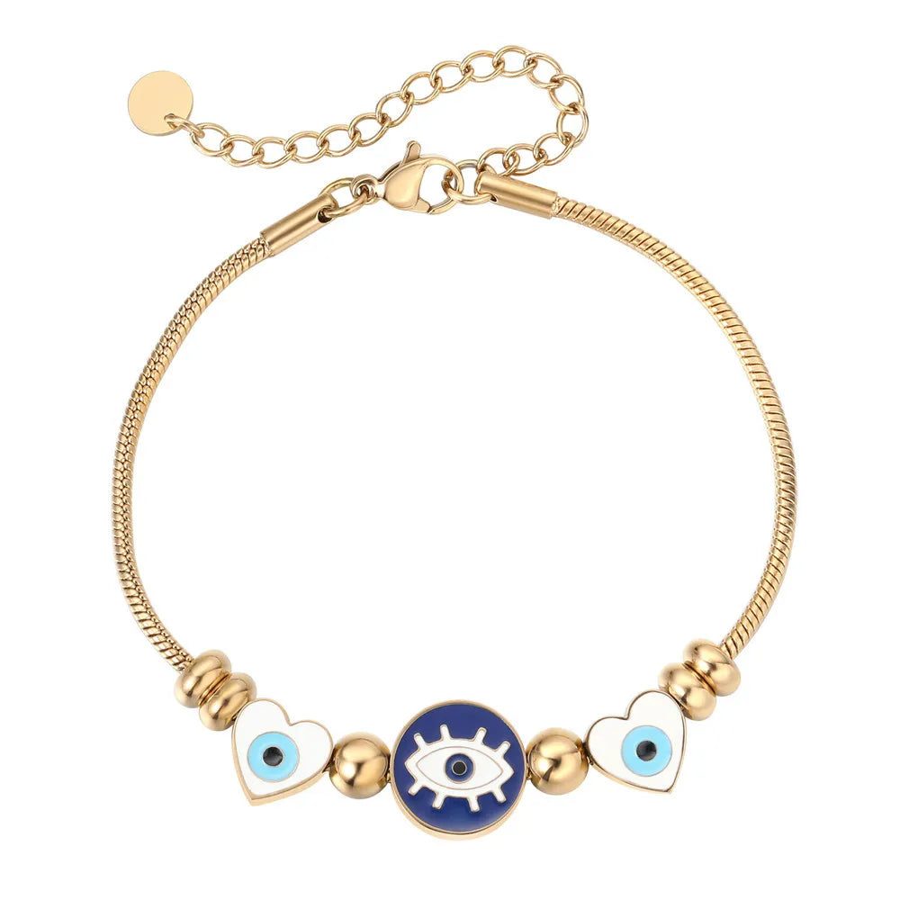 DIY logo Metal Tags Bracelets Women Bead Charm Evil Eyes Pendant Bracelet Jewelry