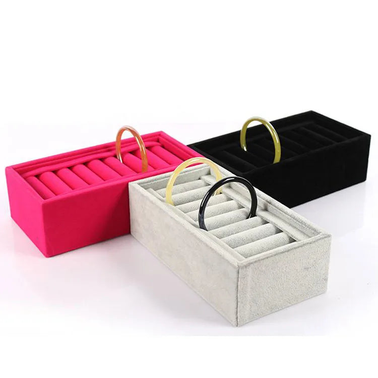 Customize Luxury Black Grey Bangle Bracelet Ring Display Tray Small Velvet Jewellery Tray