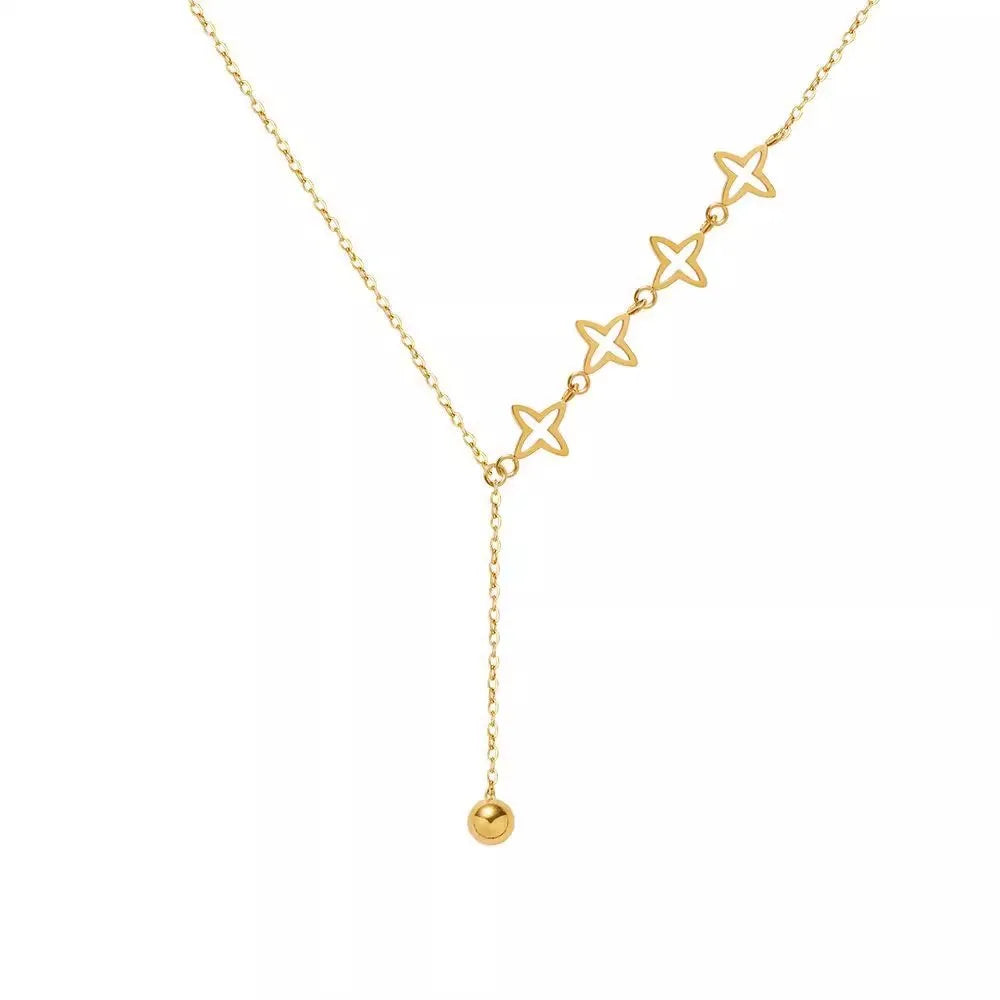 Fashion Stainless Steel Tassel Asymmetric Hollow Star Necklace Gold PVD Plated Tarnish Free Long Tassel Necklace for Women